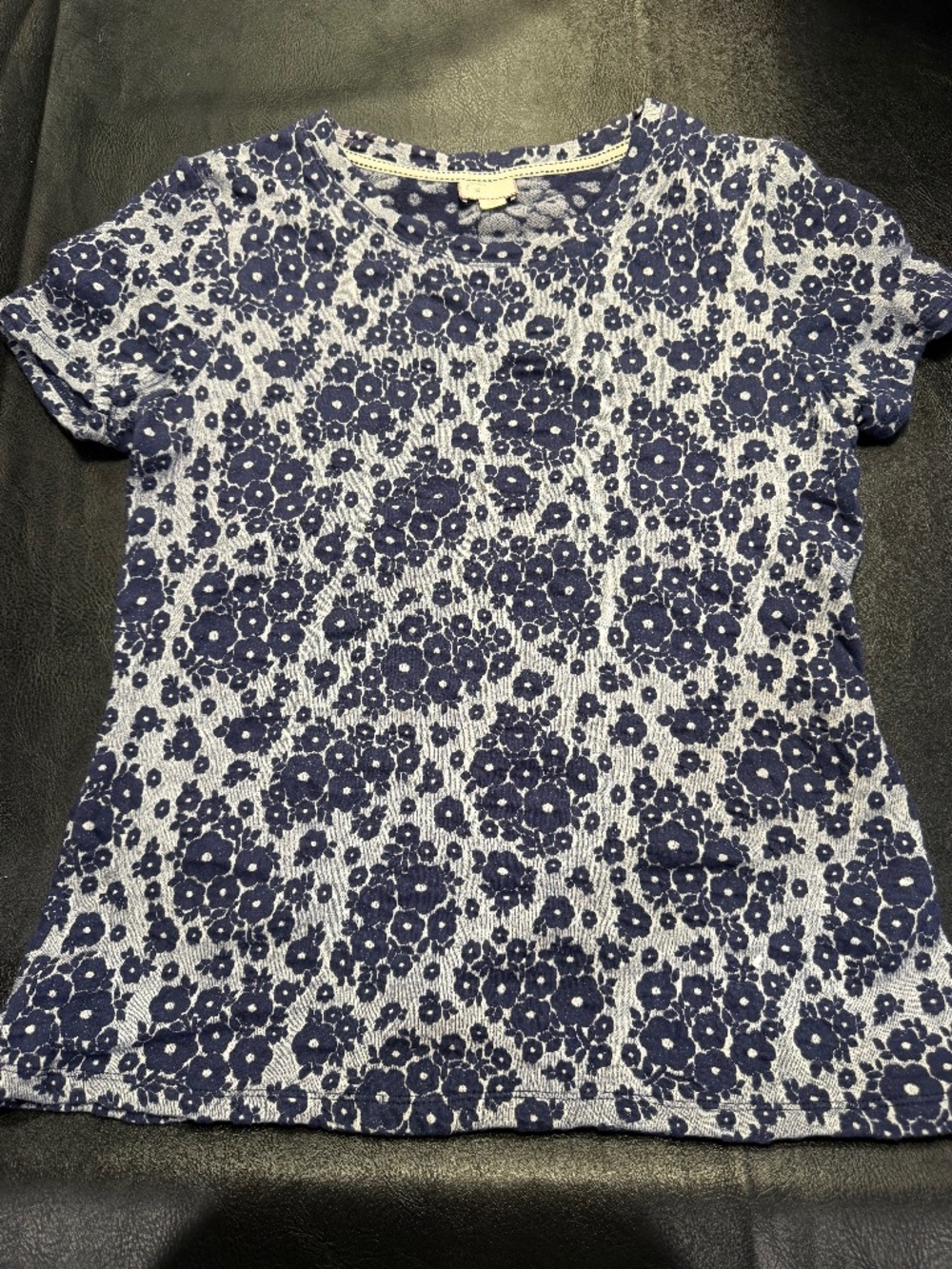 Anthropologie Navy Blue Floral Short Sleeve Top Size Medium